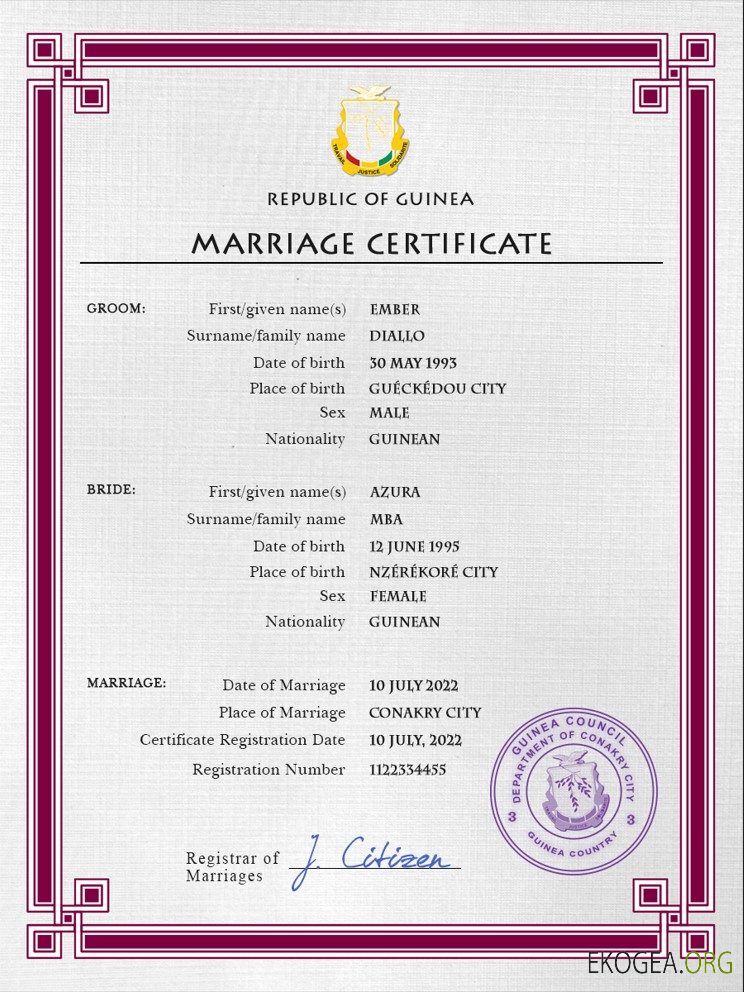 Modèle PSD de certificat de mariage Guniea template Modèle PSD de certificat de mariage Guniea template